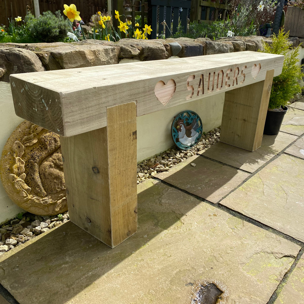3 Seater Custom Engraved Wooden Rustic Garden Bench Sleeper Seat Outdoor Patio L120cm H45cm W20cm for Cozy Relaxation