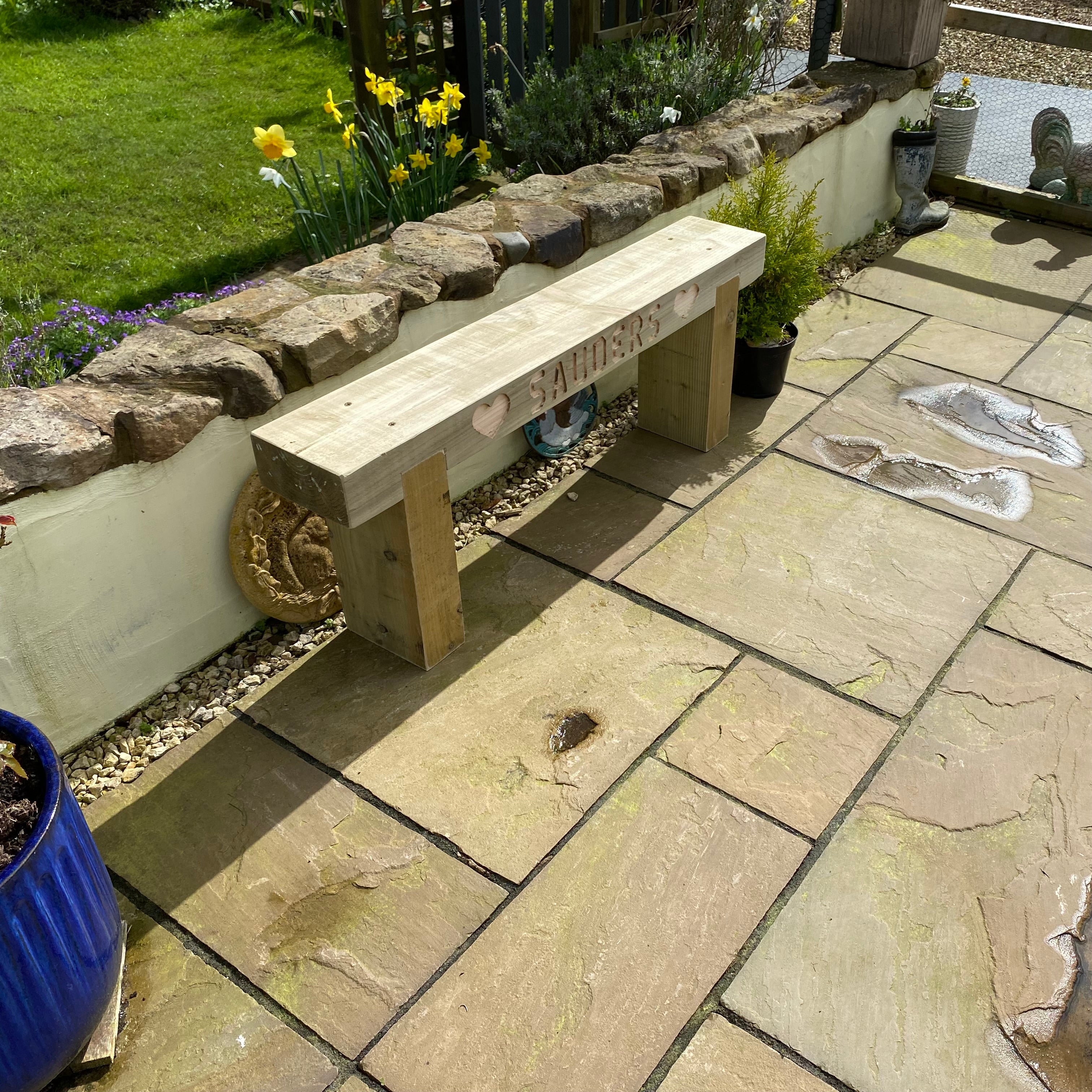 3 Seater Custom Engraved Wooden Rustic Garden Bench Sleeper Seat Outdoor Patio L120cm H45cm W20cm for Cozy Relaxation