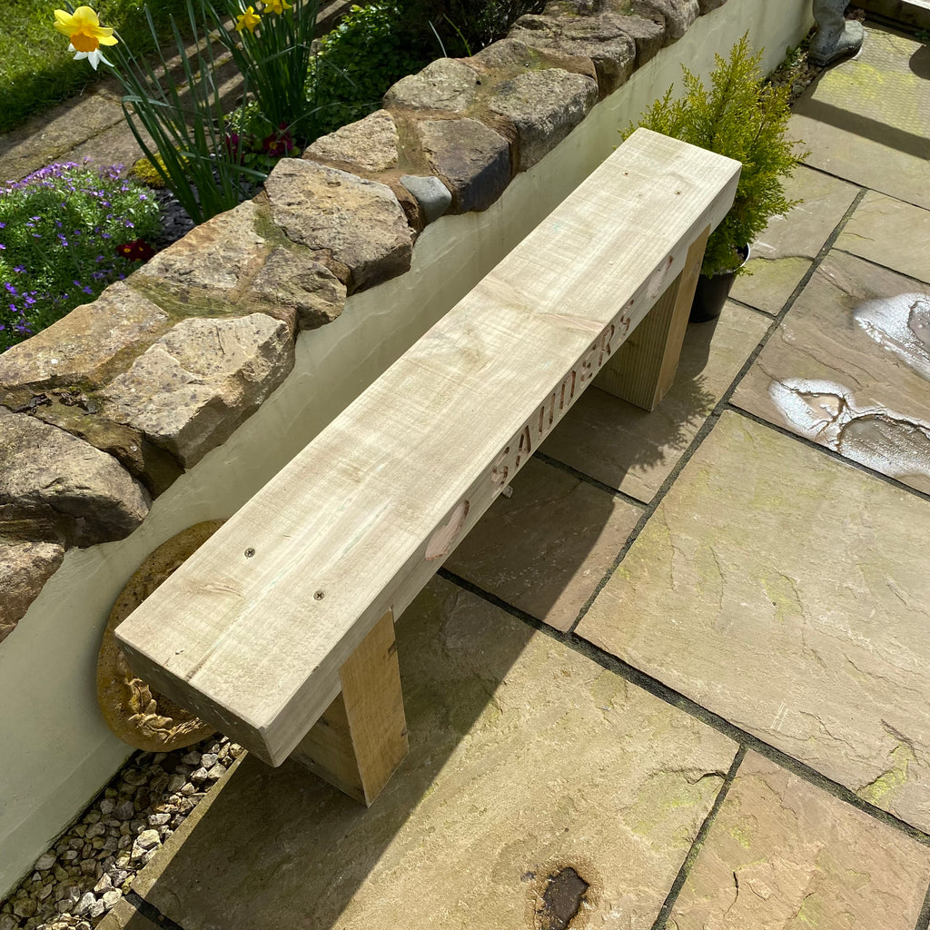 3 Seater Custom Engraved Wooden Rustic Garden Bench Sleeper Seat Outdoor Patio L120cm H45cm W20cm for Cozy Relaxation