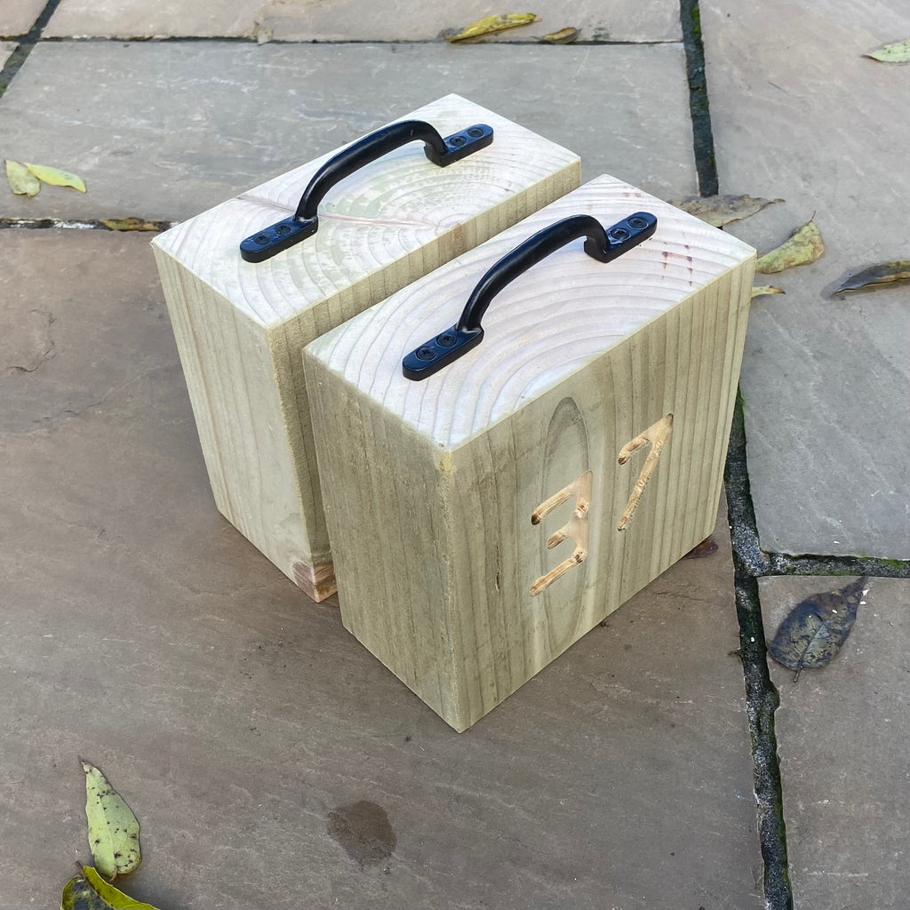 2 x Custom Engraved Wooden Rustic Sleeper Door Stops 20cm & 40cm Sizes