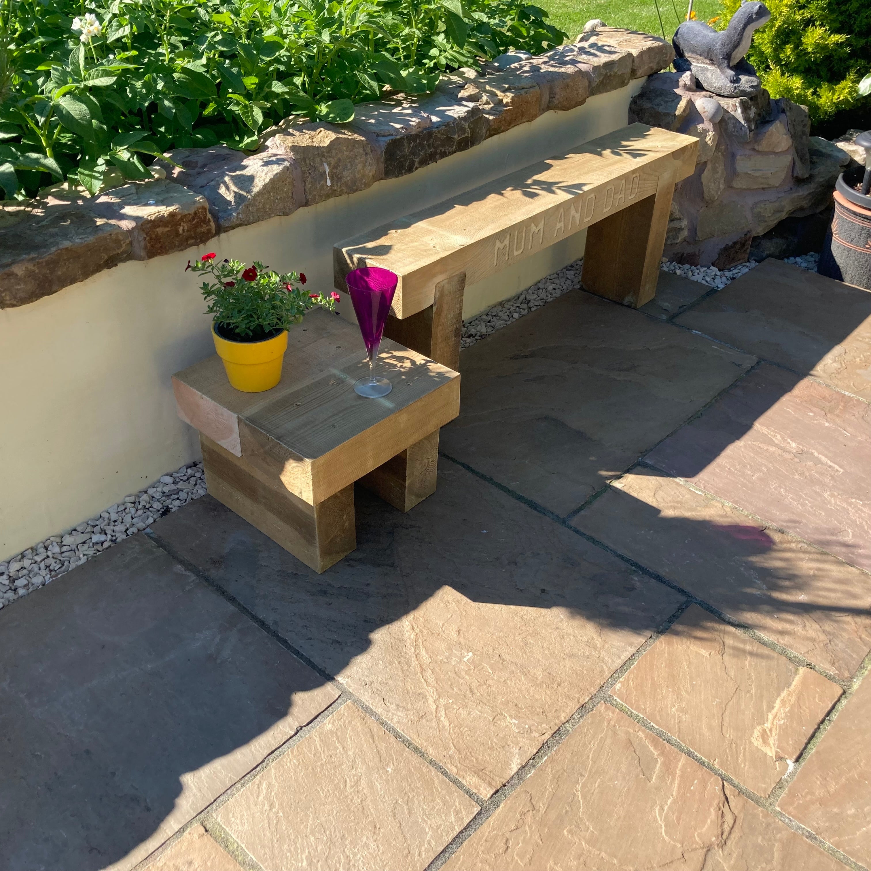 Wooden Rustic Coffee Side Table for Garden Sleeper Outdoor Patio - Perfect for Outdoor Decor and Plant Display
