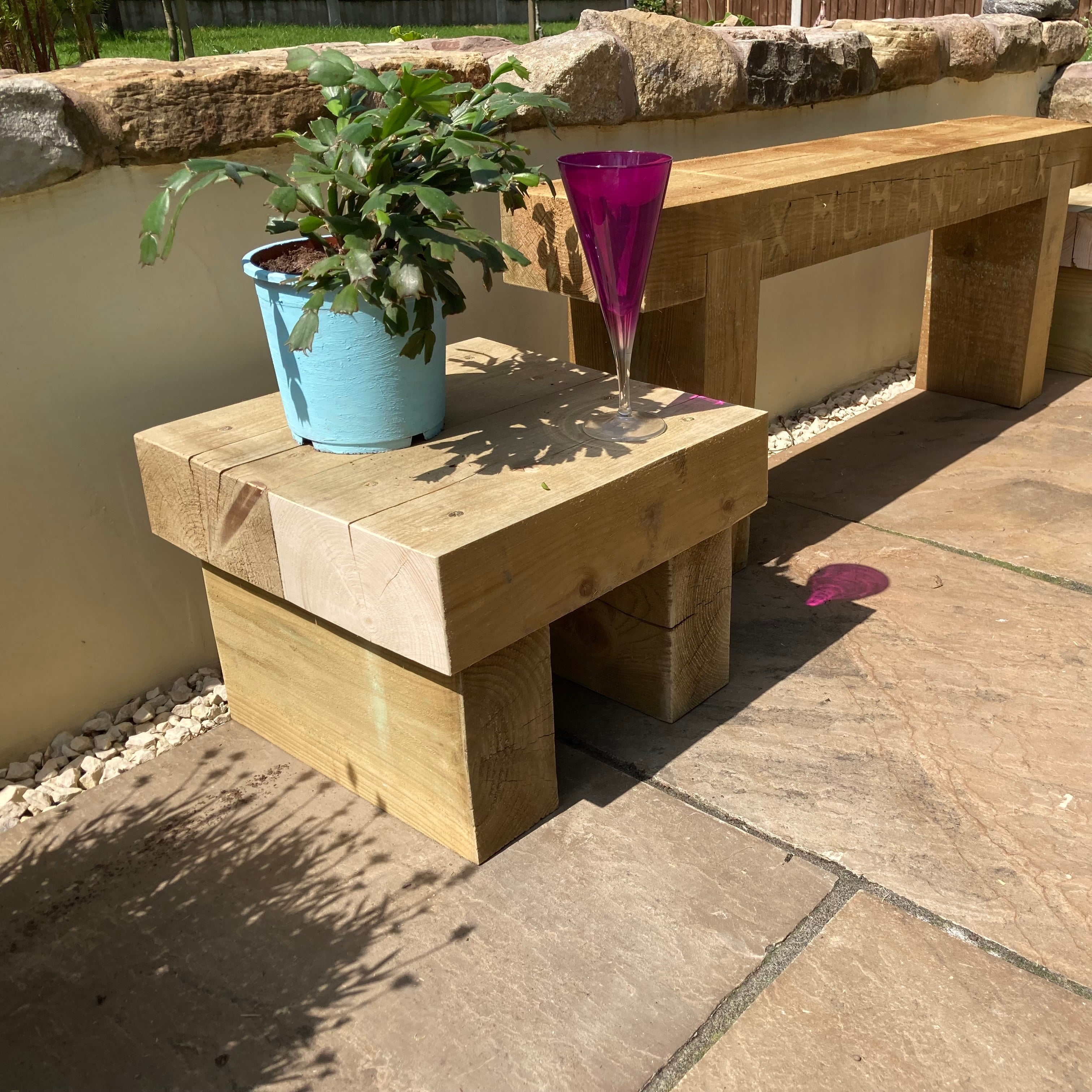 Wooden Rustic Coffee Side Table for Garden Sleeper Outdoor Patio - Perfect for Outdoor Decor and Plant Display