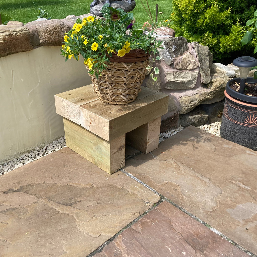 Wooden Rustic Coffee Side Table for Garden Sleeper Outdoor Patio - Perfect for Outdoor Decor and Plant Display