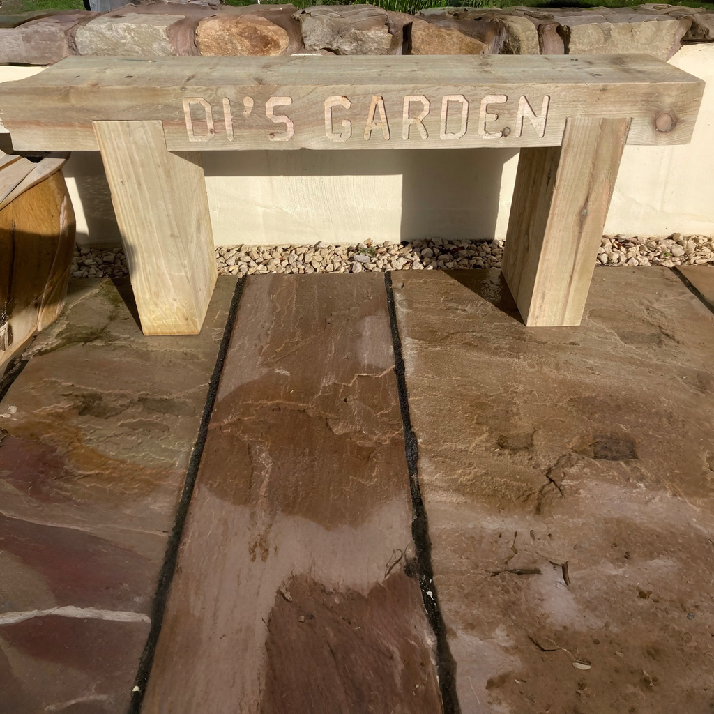 2 Seater Custom Engraved Wooden Rustic Garden Bench Sleeper Seat Outdoor Patio L100cm H45cm W20cm for Cozy Relaxation