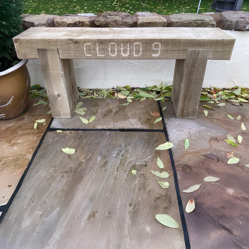 2 Seater Custom Engraved Wooden Rustic Garden Bench Sleeper Seat Outdoor Patio L100cm H45cm W20cm for Cozy Relaxation