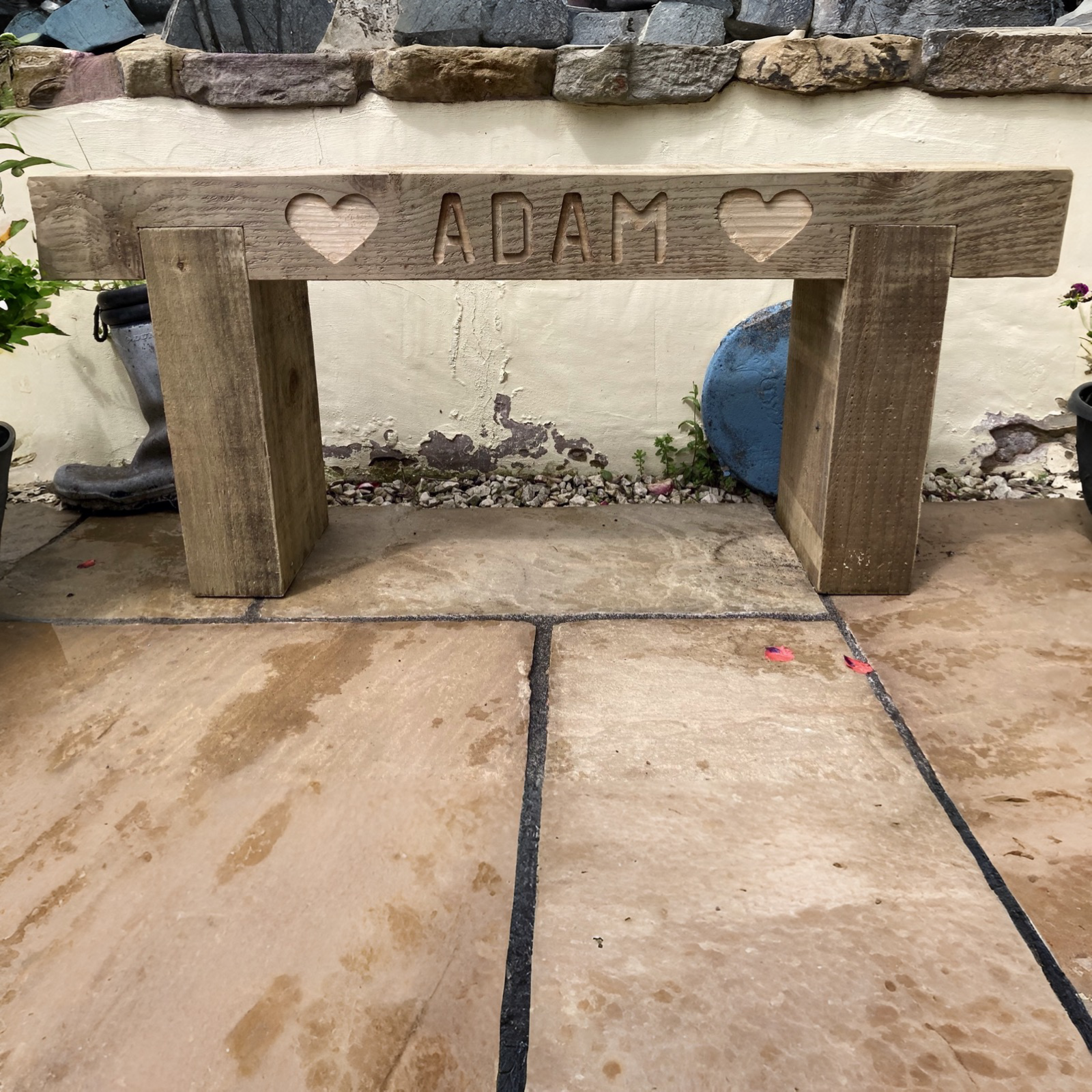 2 Seater Custom Engraved Wooden Rustic Garden Bench Sleeper Seat Outdoor Patio L100cm H45cm W20cm for Cozy Relaxation