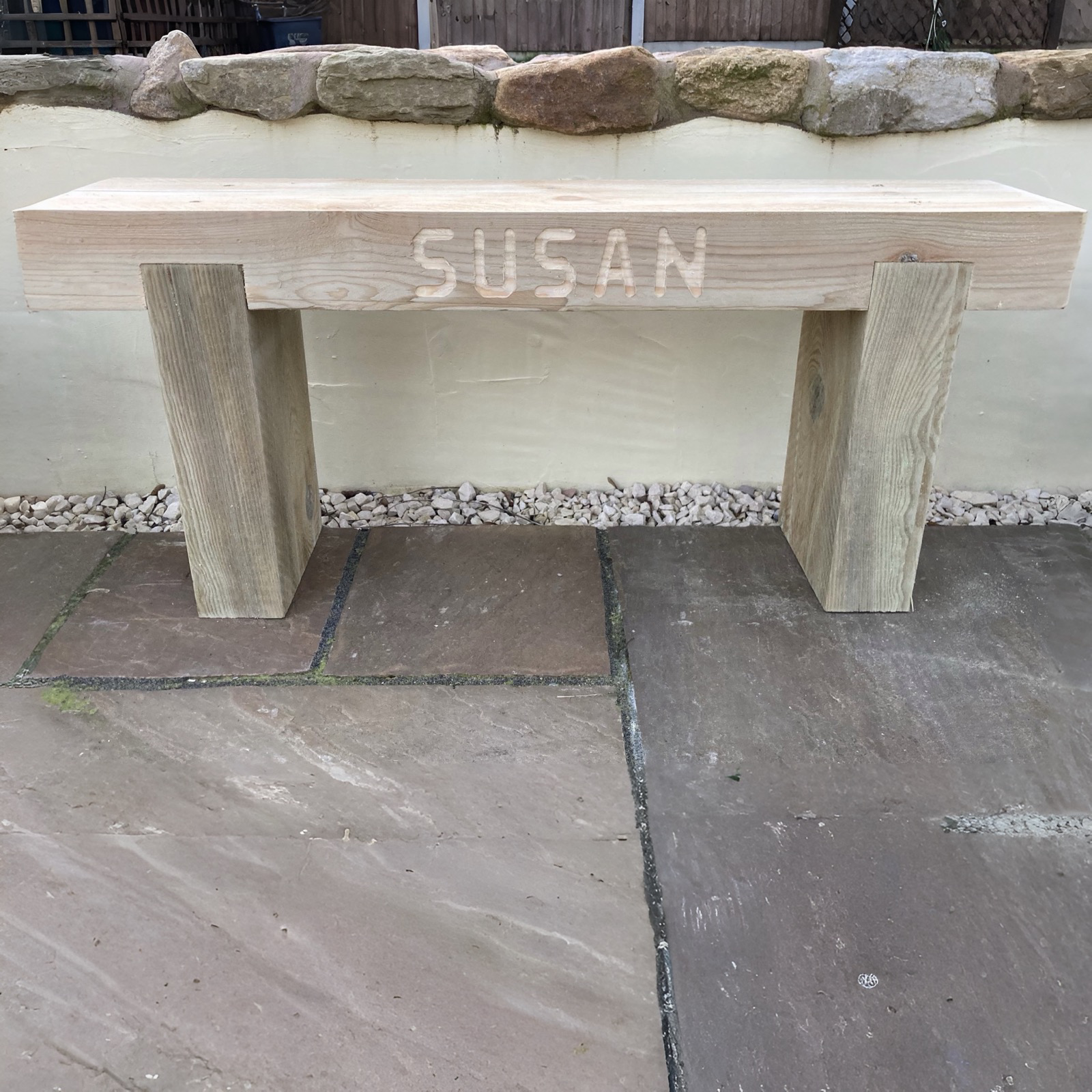 2 Seater Custom Engraved Wooden Rustic Garden Bench Sleeper Seat Outdoor Patio L100cm H45cm W20cm for Cozy Relaxation