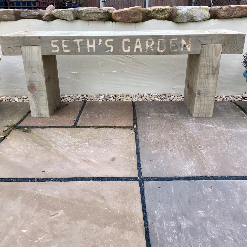 3 Seater Custom Engraved Wooden Rustic Garden Bench Sleeper Seat Outdoor Patio L120cm H45cm W20cm for Cozy Relaxation