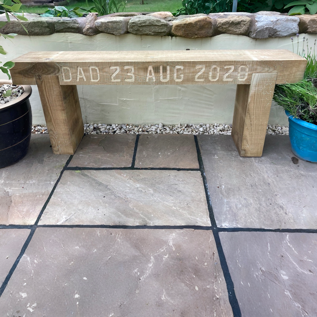 3 Seater Custom Engraved Wooden Rustic Garden Bench Sleeper Seat Outdoor Patio L120cm H45cm W20cm for Cozy Relaxation