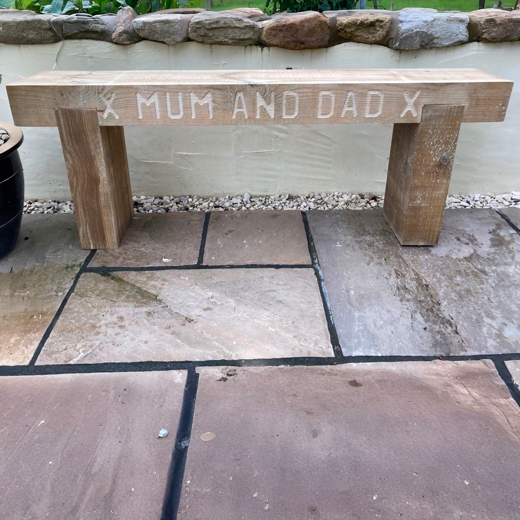 3 Seater Custom Engraved Wooden Rustic Garden Bench Sleeper Seat Outdoor Patio L120cm H45cm W20cm for Cozy Relaxation