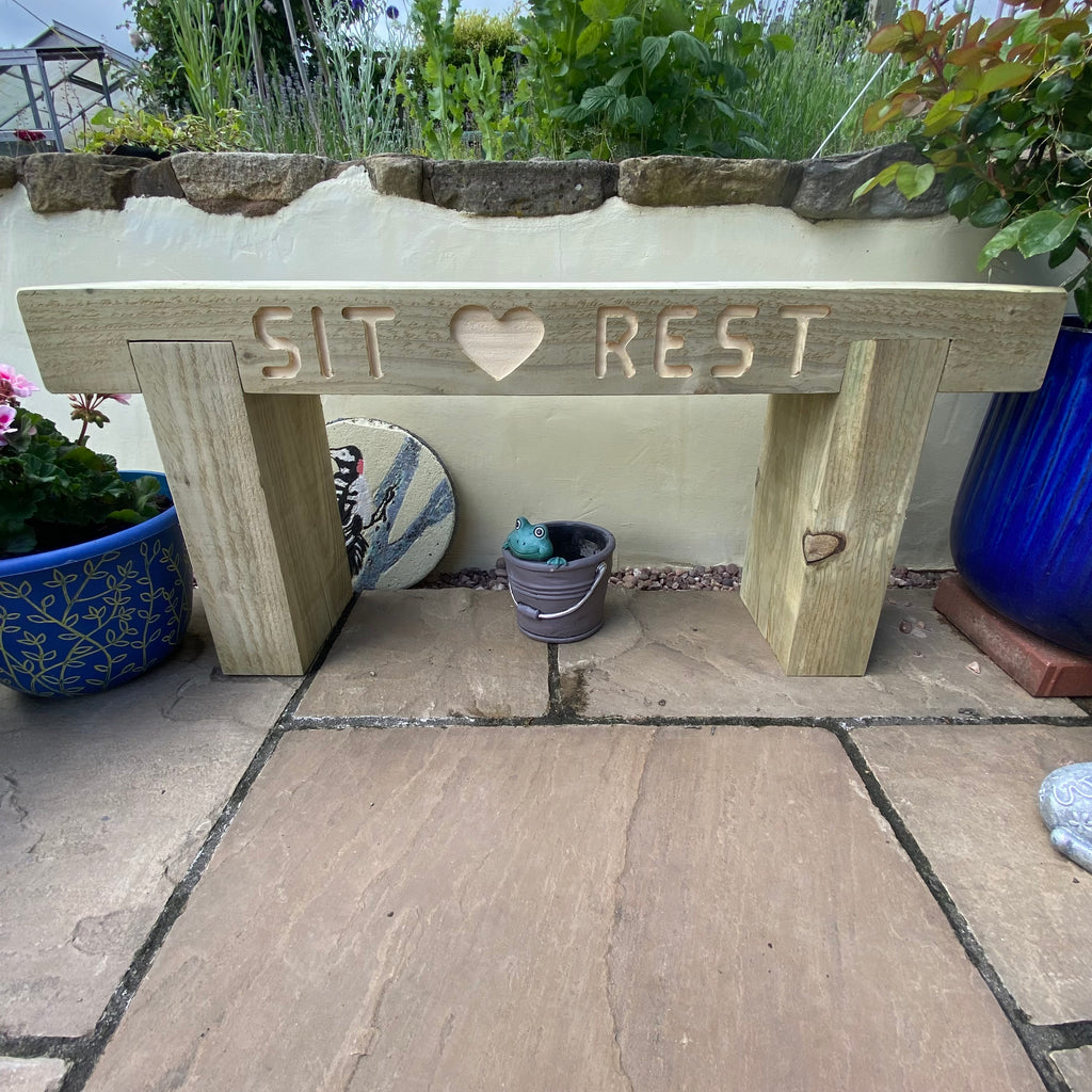 2 Seater Custom Engraved Wooden Rustic Garden Bench Sleeper Seat Outdoor Patio L100cm H45cm W20cm for Cozy Relaxation