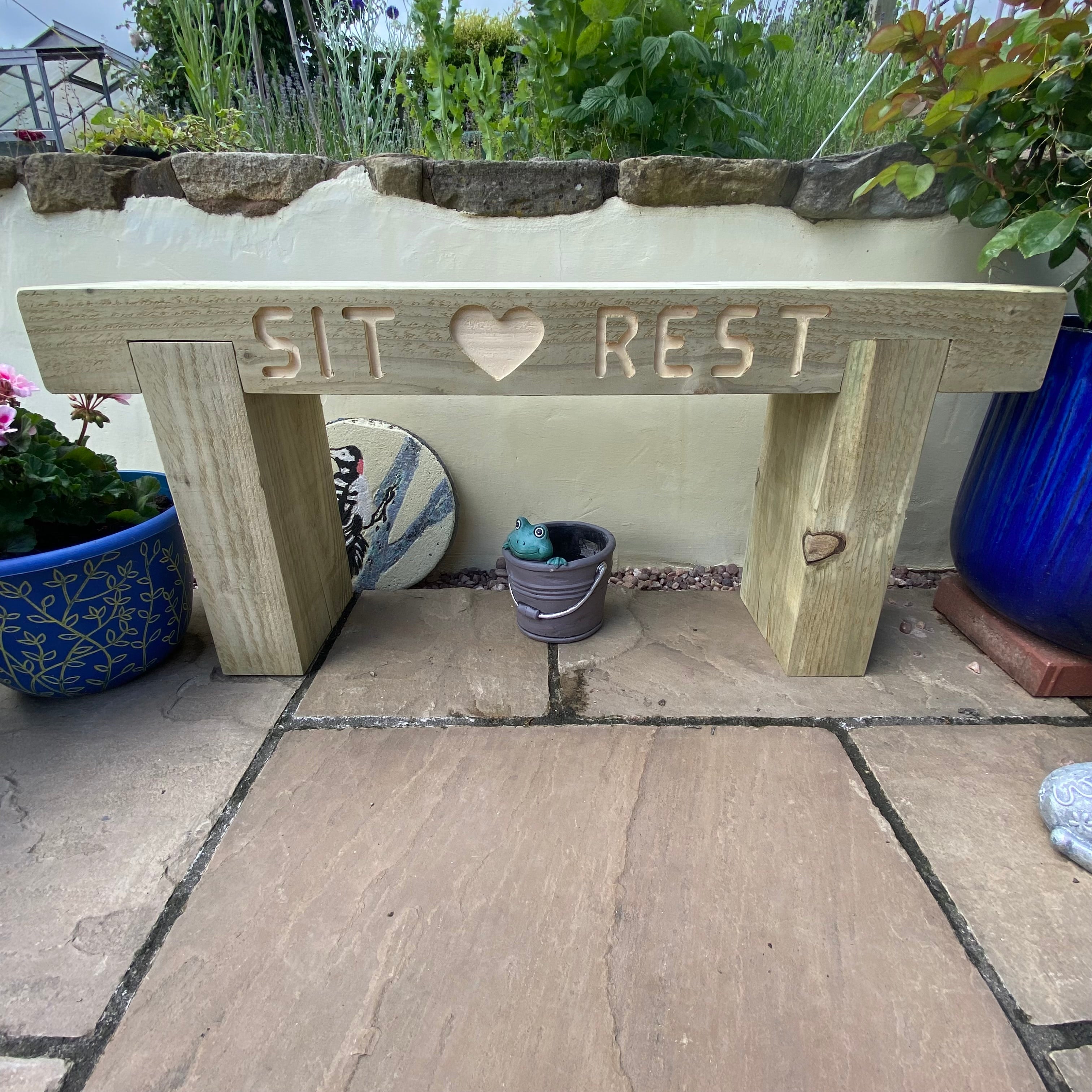 2 Seater Custom Engraved Wooden Rustic Garden Bench Sleeper Seat Outdoor Patio L100cm H45cm W20cm for Cozy Relaxation