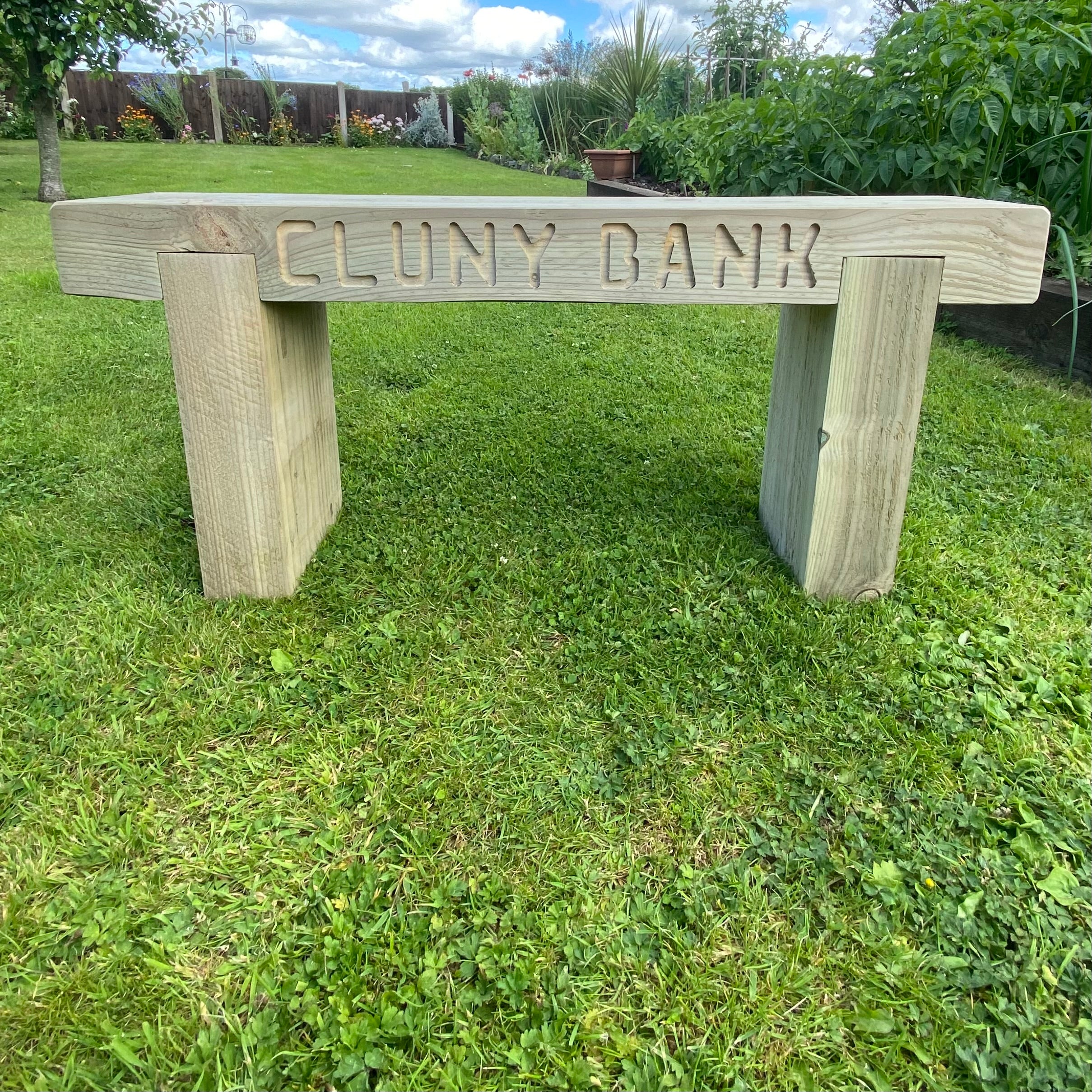 2 Seater Custom Engraved Wooden Rustic Garden Bench Sleeper Seat Outdoor Patio L100cm H45cm W20cm for Cozy Relaxation