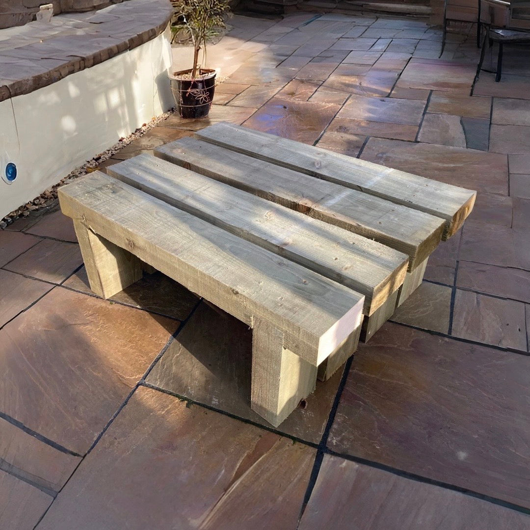 3 Seater Custom Engraved Wooden Rustic Garden Sleeper Bench L120cm H45cm W20cm