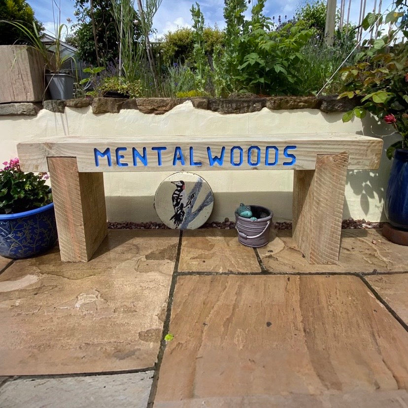 3 Seater Custom Engraved Wooden Rustic Garden Sleeper Bench L120cm H45cm W20cm