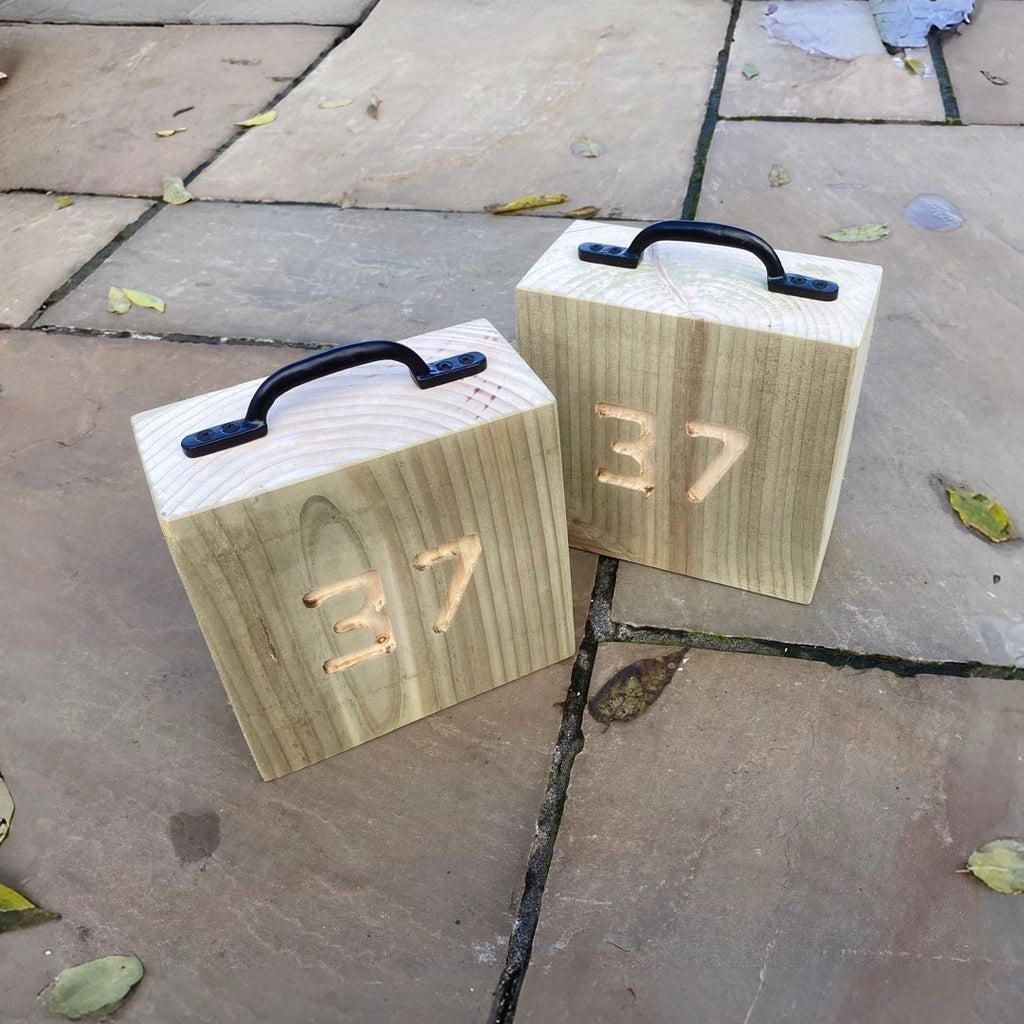 2 x Custom Engraved Wooden Rustic Sleeper Door Stops 20cm & 40cm Sizes