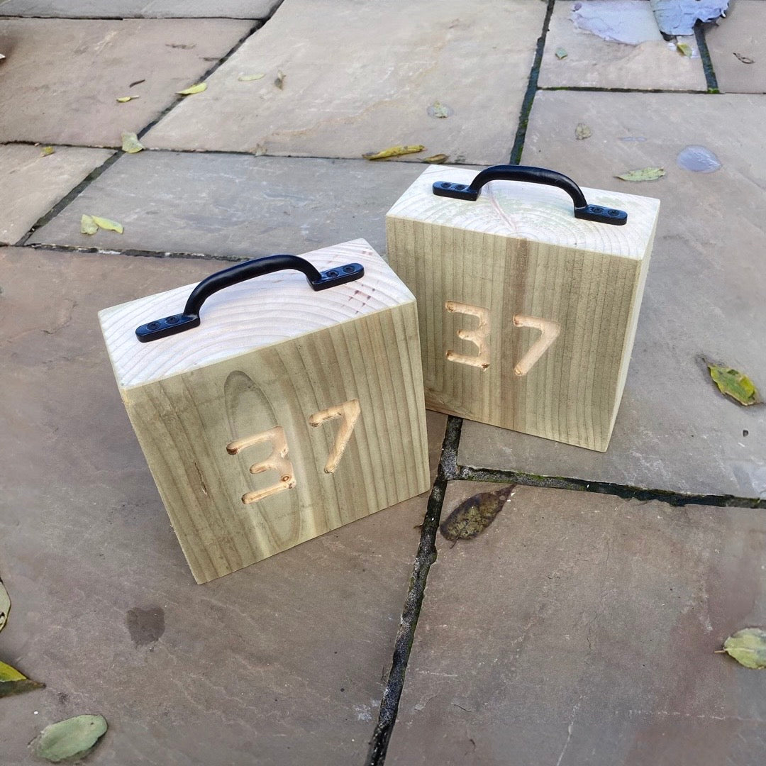 2 x Custom Engraved Wooden Rustic Sleeper Door Stops for Indoor And Outdoor Use Durable Natural Wood Design 20cm & 40cm Sizes Easy Installation Versatile