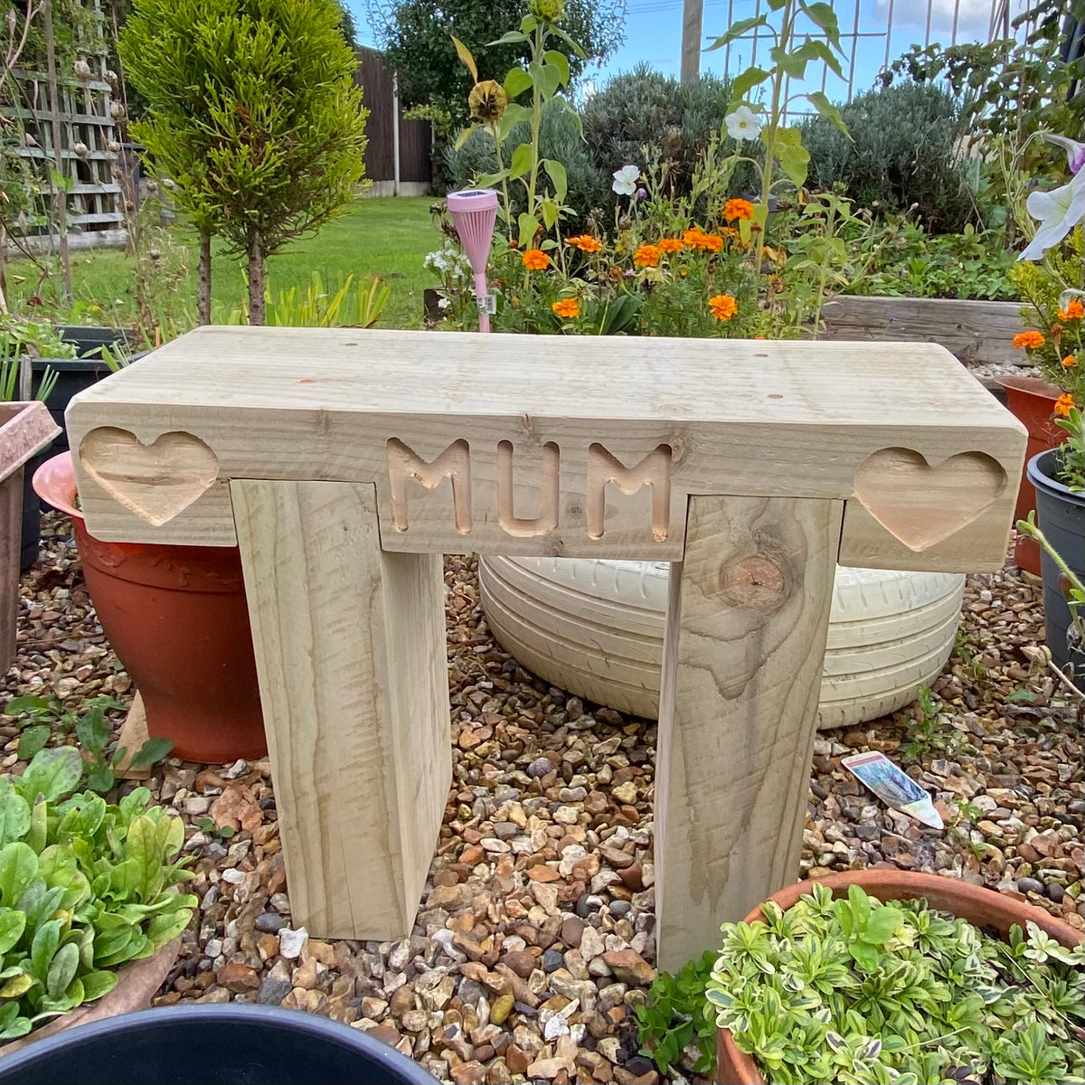 Mini 1 Seater Custom Engraved Wooden Rustic Garden Bench Sleeper Seat Outdoor Patio L60cm H45cm W20cm Cozy Lounging Furniture