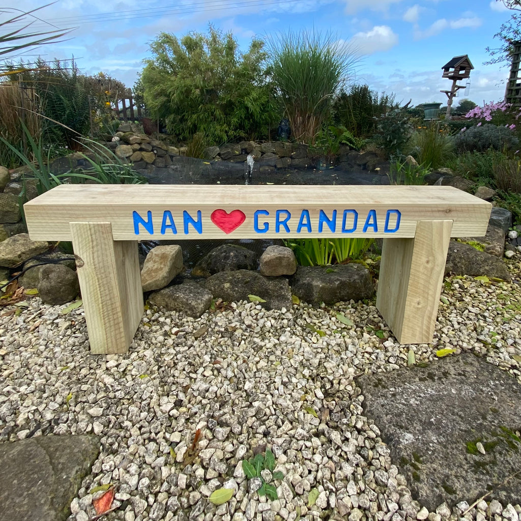 3 Seater Custom Engraved Wooden Rustic Garden Sleeper Bench L120cm H45cm W20cm