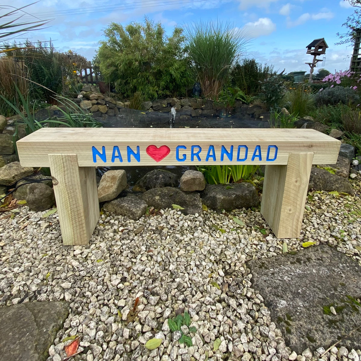 3 Seater Custom Engraved Wooden Rustic Garden Sleeper Bench L120cm H45cm W20cm
