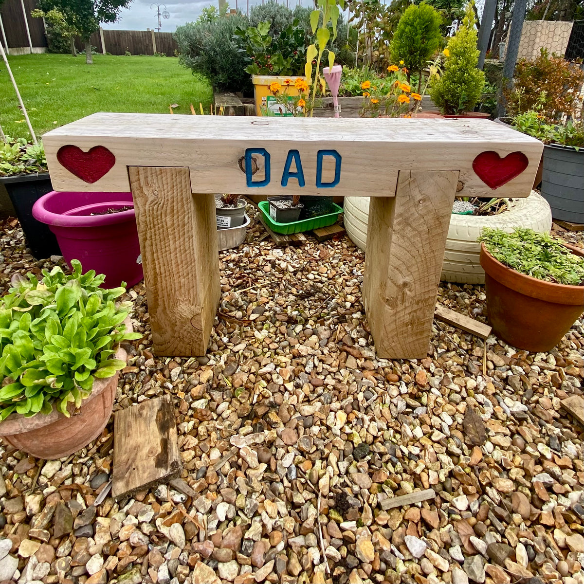 1 Seater Custom Engraved Wooden Rustic Garden Sleeper Bench L80cm H45cm W20cm