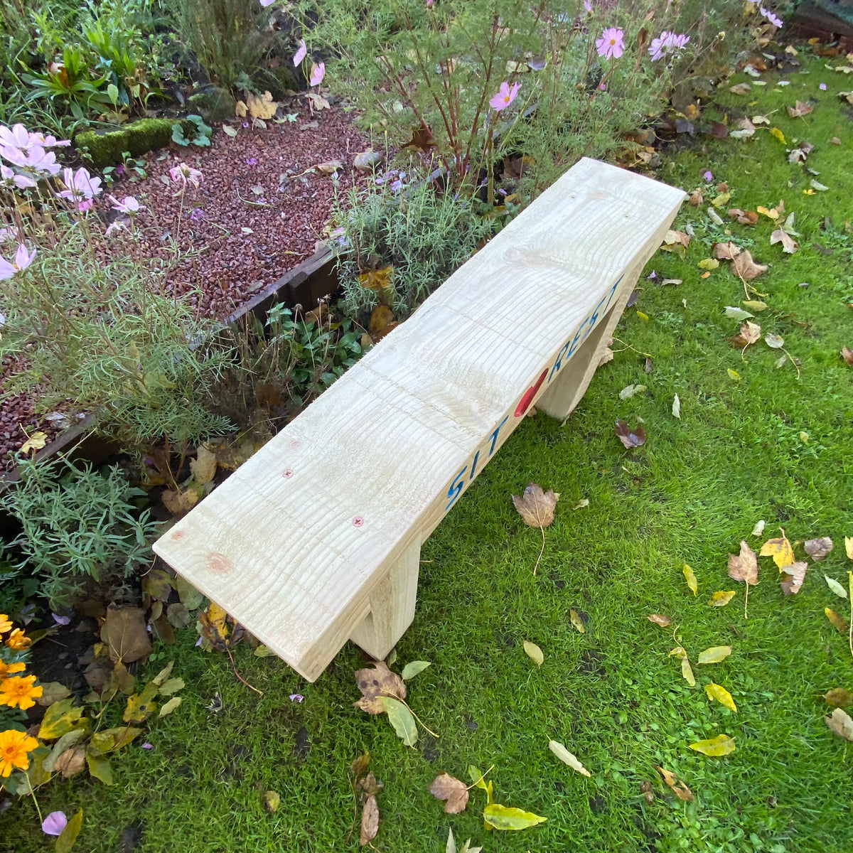 2 Seater Custom Engraved Wooden Rustic Garden Sleeper Bench L100cm H45cm W20cm