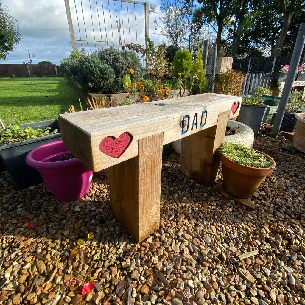 1 Seater Custom Engraved Wooden Rustic Garden Sleeper Bench L80cm H45cm W20cm