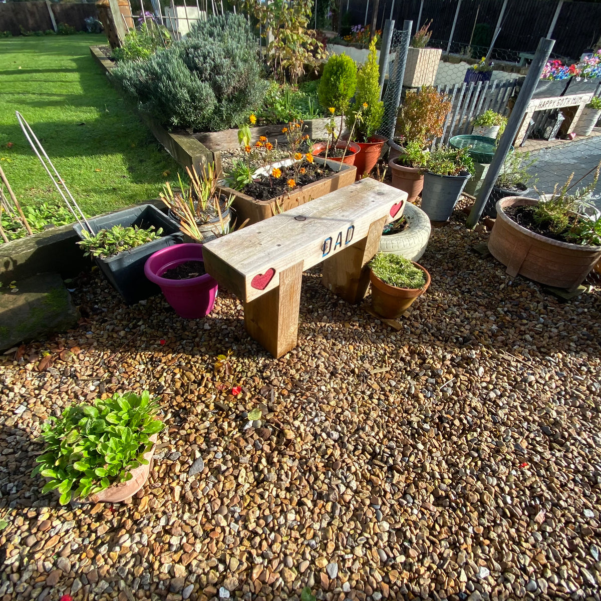 1 Seater Custom Engraved Wooden Rustic Garden Sleeper Bench L80cm H45cm W20cm