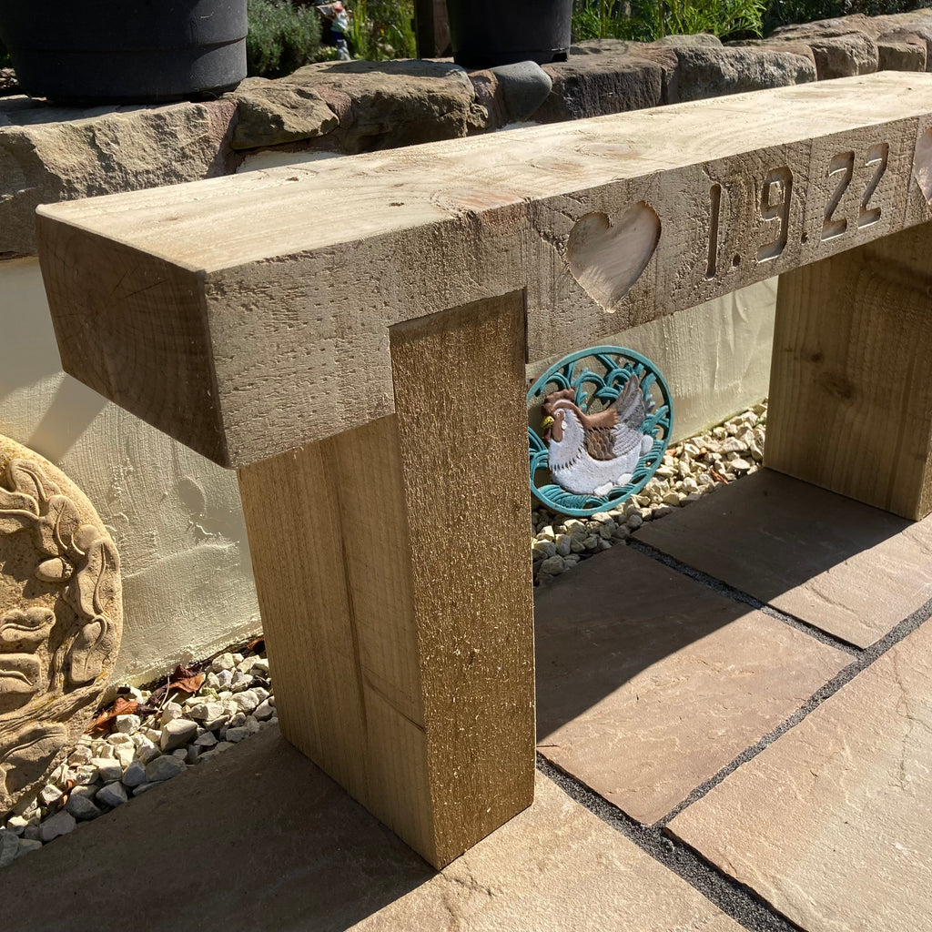 2 Seater Custom Engraved Wooden Rustic Garden Bench Sleeper Seat Outdoor Patio L100cm H45cm W20cm for Cozy Relaxation