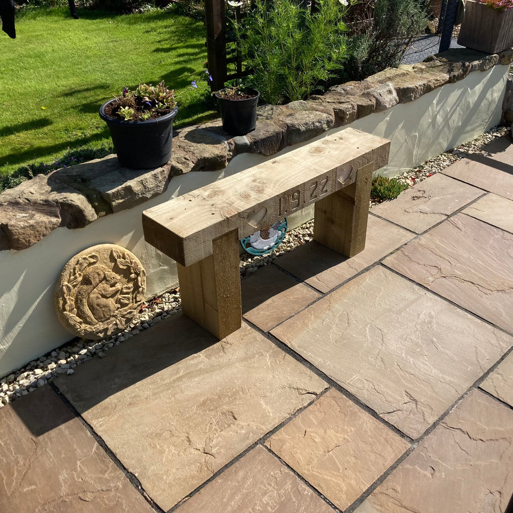 2 Seater Custom Engraved Wooden Rustic Garden Bench Sleeper Seat Outdoor Patio L100cm H45cm W20cm for Cozy Relaxation