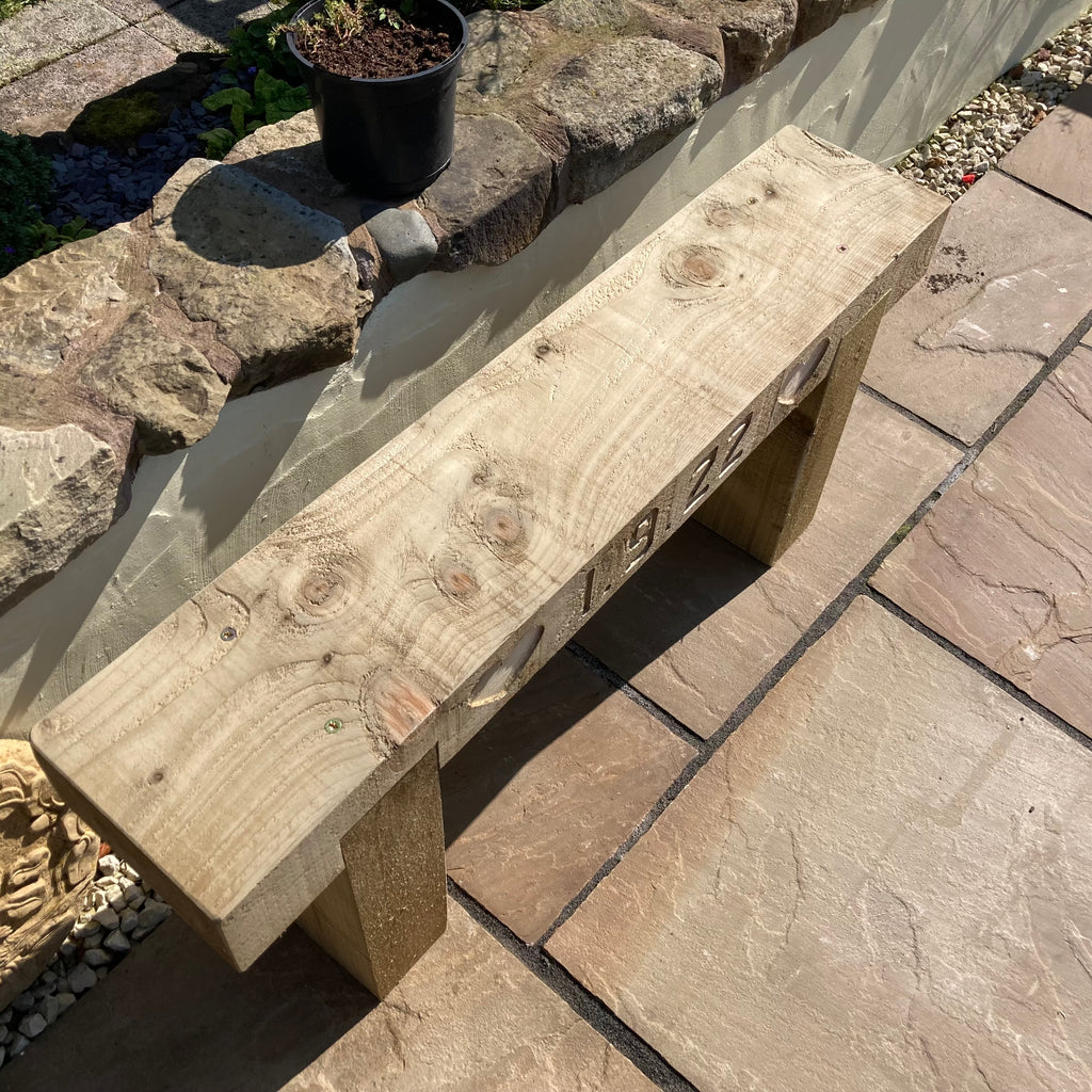 2 Seater Custom Engraved Wooden Rustic Garden Bench Sleeper Seat Outdoor Patio L100cm H45cm W20cm for Cozy Relaxation
