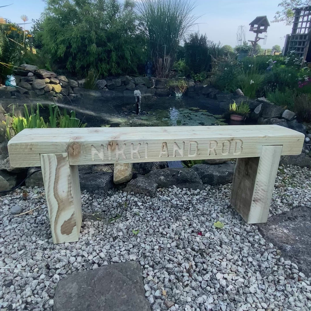 3 Seater Custom Engraved Wooden Rustic Garden Bench Sleeper Seat Outdoor Patio L120cm H45cm W20cm for Cozy Relaxation