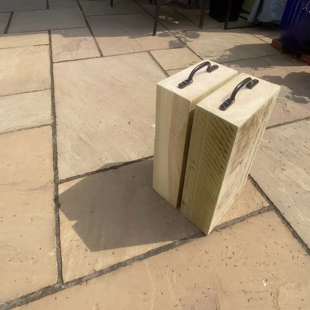 2 x Wooden Rustic Sleeper Door Stops for Indoor And Outdoor Use Durable Natural Wood Design 20cm & 40cm Sizes Easy Installation Versatile