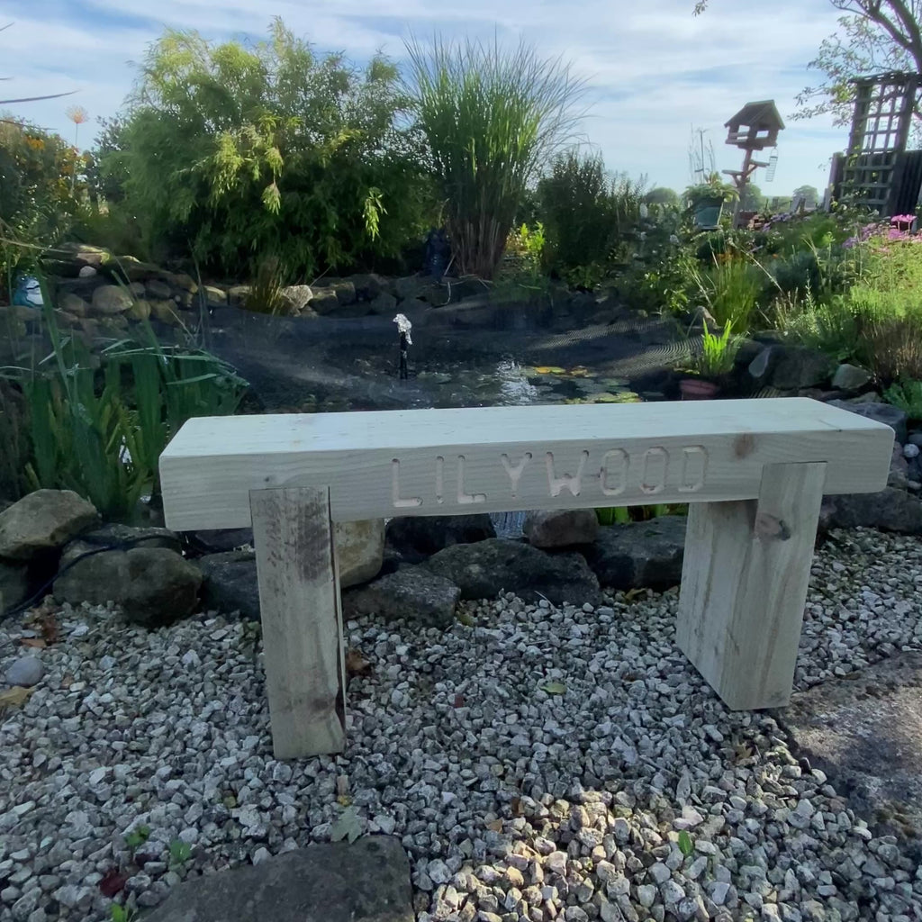 2 Seater Custom Engraved Wooden Rustic Garden Bench Sleeper Seat Outdoor Patio L100cm H45cm W20cm for Cozy Relaxation