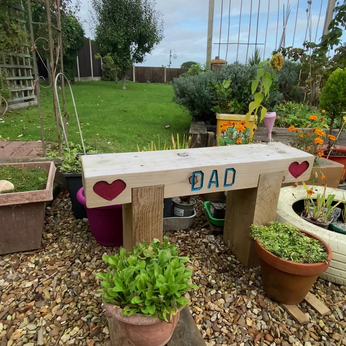1 Seater Custom Engraved Wooden Rustic Garden Sleeper Bench L80cm H45cm W20cm