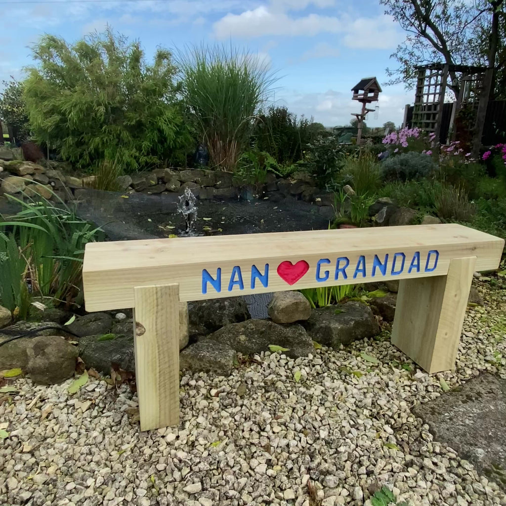 3 Seater Custom Engraved Wooden Rustic Garden Sleeper Bench L120cm H45cm W20cm